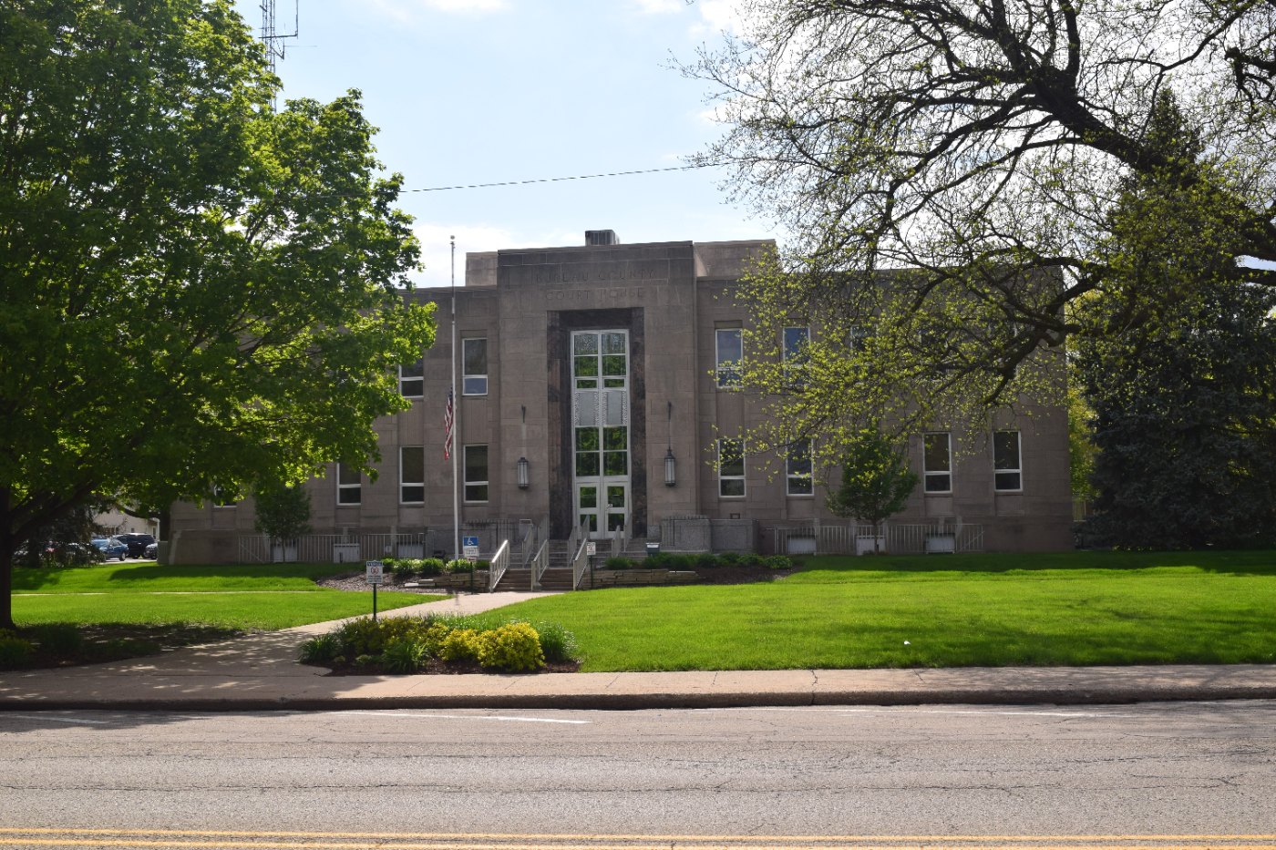 Exterior of the Bureau County Courthouse viewed from the courthouse-square area in Princeton, Illinois.